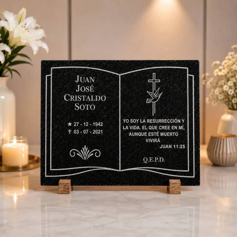 Modelo de lápida con forma de Biblia abierta